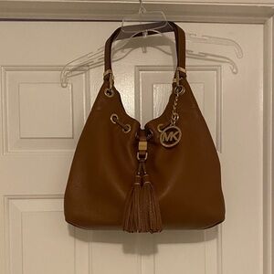Michael Kors Cognac Leather Tassel Hobo Bag